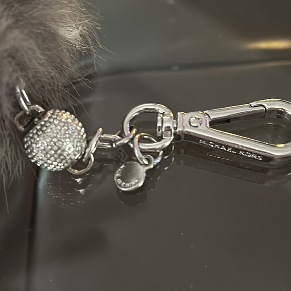 Authentic Vintage Michael Kors Fox Fur Pom Pom Keychain in Gray & Silver - Picture 3 of 13
